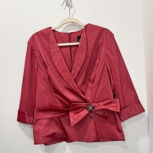 Alex Evenings Pink Jacket Cuffed 3/4 Sleeve Jeweled Brooch Front Closure Sz XL